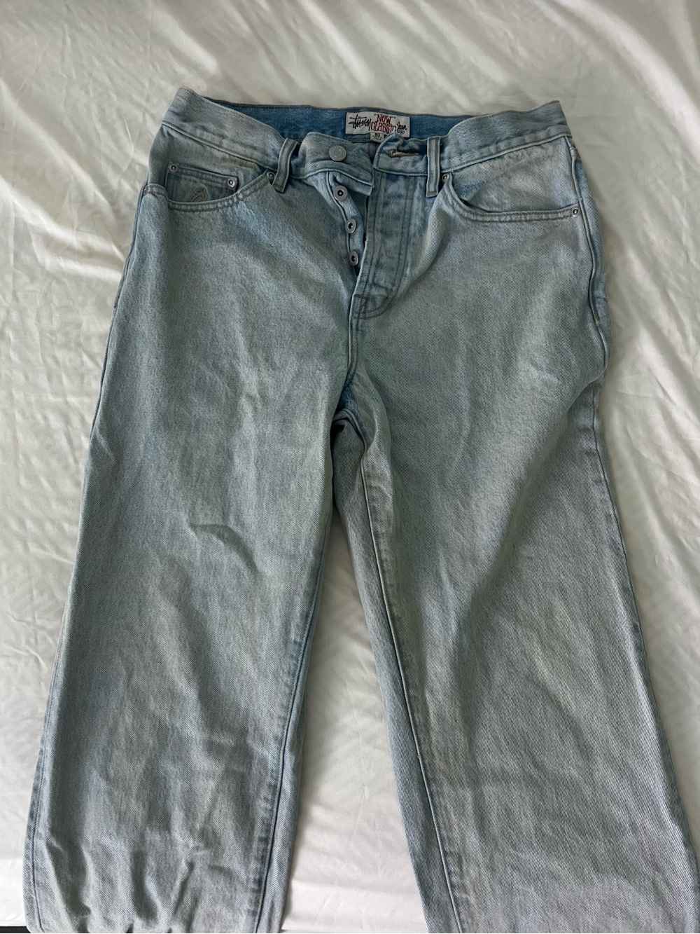 Stussy Light Blue Acid Wash Button-Fly Jeans